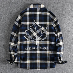 HEARUJOY  -  American Men's Plaid Long Sleeved Shirt With Embroidered Pattern Trendy Versatile Youth Chest Pocket Workwear Shirt Jacket