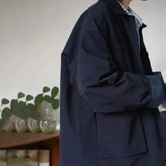 Hearujoy Spring And Autumn Fashion Casual Loose Retro Jacket Unisex Solid Color Lapel Basic Versatile Functional Jacket Coat For Men