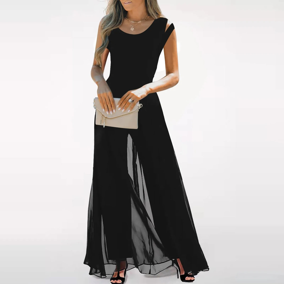 HEARUJOY  -  Elegant Ol Jumpsuit Women'S Summer Long Chiffon Jumpsuit Wide Leg Set Temperament Jumpsuit Female Bodysuit Plus Size