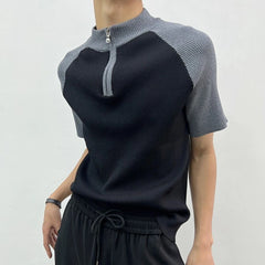 Hearujoy Men's Tshirt New Knitted Short Sleeve Y2k Function Polo Shirts Korean Slim Splice Knitwear 2024 Contrast Fashion Pullovers Tops