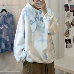 Hearujoy Tie Dye Hooded Sweatshirt Men's Loose Casual Korean Style Trendy Design Sense Niche Long Sleeved Top Letter Printed Jacket