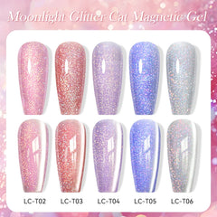 YICKYUE  -  7ML Moonlight Glitter Cat Magnetic Gel Nail Polish Purple Gold Foils Effect Sparking Long Lasting Manicure Nail Art Gel