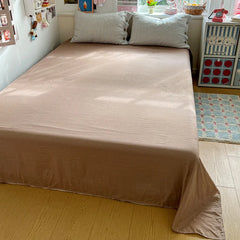 YICKYUE  -  3/4Pcs Bedding Set Futon Minimalist Striped Button-Down Style 100% Washed Cotton Set Single Bed Sheet Set Full-Size Four-Season