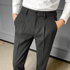 Hearujoy Men's Clothing Autumn Winter Korean Fashion Business Casual Thick Woolen Suit Pants Formal Solid Slim Trousers Pantalones Hombre