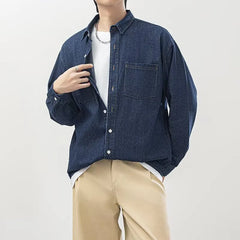 HEARUJOY  -  Mens Womens Spring Autumn New Solid Color Casual Denim Shirt American Retro Couples Fashion Loose Button Down Outerwear Premium