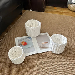 YICKYUE  -  3pcs Set Cylindrical Paper Rope Woven Storage Baskets for Various Storage and Organization Scenarios Desk Cosmetic Organization