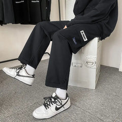 HEARUJOY  -  Spring Autumn Casual Print Patchwork Cotton Wide Leg Pants Man Loose Y2k Pocket Hip Hop Cargo Straight Male Trousers Streetwear