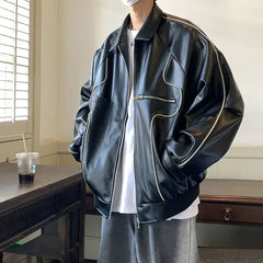 Hearujoy American Vintage Up Leather Jacket  Autumn New Street Trend Lapel Coat Men Hip Hop Harajuku Punk Casual Loose Motorcycle Jacket