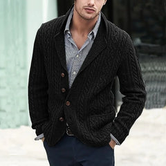 HEARUJOY  -  Men's Early Autumn Lapel Single-breasted Knitted Cardigan, Fashionable and Casual Long-sleeved Sweater Jacket