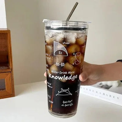 YICKYUE  -  1000ML Glass Water Cup Large Capacity Temperature Resistant Drinking Cup For Girls With Lid and Straw Milk Juice Coffee Mug