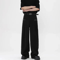 Hearujoy Mens Y2k Basic High Waist Casual Pants 2024 New Genderless Fashion Individuality Pocket Simple Solid Color Wide Leg Pants Unisex