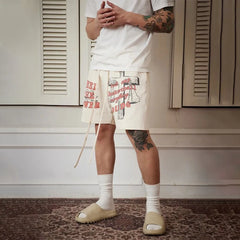 Hearujoy Mens Casual Letter Cross Print Shorts Genderless 2024 New Arrival Fashion Versatile Loose Comfortable Streetwear Shorts Unisex