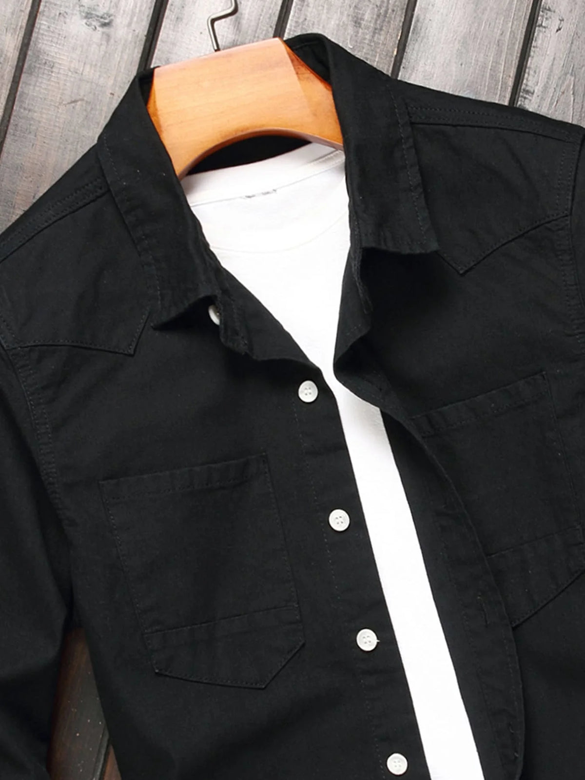 HEARUJOY  -  Men's Spring/Autumn Retro Black Denim Jacket, a street-style classic piece, versatile with a vintage rugged vibe