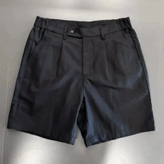 YICKYUE  -  Men Old Money Style Linen Elastic Waist Button Five Point Shorts Summer Thin Business Commute Casual Pants