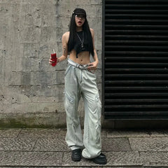 Hearujoy High Street Side Big Pockets Washed Baggy Mens and Womens Blue Jeans Pants Straight Ropa Hombre Loose Denim Trousers Oversized