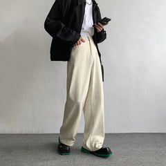 HEARUJOY  -  Beige Baggy Jeans Men Fashion Casual Oversized Wide Leg Jeans Men Streetwear Korean Loose Straight Denim Pants Mens Trousers