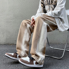 HEARUJOY  -  New High Street Colorblock Jeans For Men Y2K Baggy Patchwork Denim Trousers Wide-leg Gradient Straight Pantalones Hombre