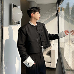 Hearujoy Fashion Korean Spring New Men's Patchwork Jacket Contrast Color Personality Short Style Black Casual Short Jackets