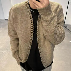 HEARUJOY  -  Vintage Overweight Pounds Mens Cardigan Sweater Luxury Design Jacquard Weave Hand Knitted Tops Autumn Winter Wool Knitwear Coat