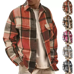 HEARUJOY  -  American European Winter Autumn New American Style Loose Collar Shirt Wool Plaid Checkered Casual Versatile Men Outerwear