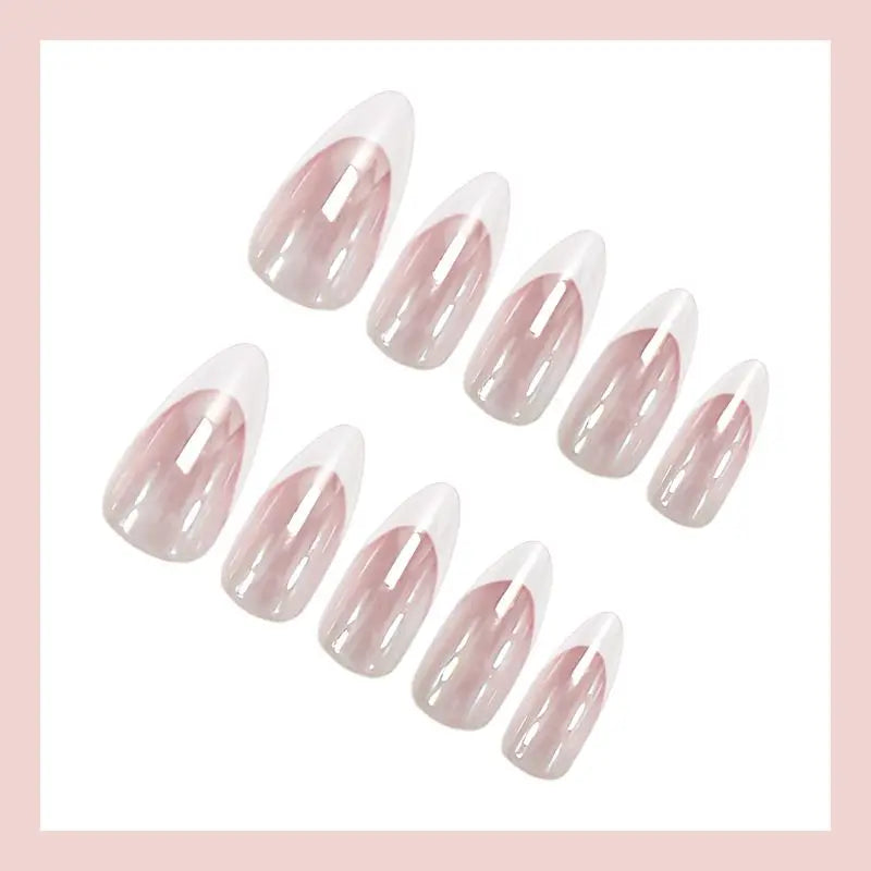 YICKYUE  -  24Pcs Hot Selling Press on Nails for Woman European American Coated Flash Wearable Nails French Pink Short Almond Color Nail Art