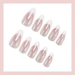 YICKYUE  -  24Pcs Hot Selling Press on Nails for Woman European American Coated Flash Wearable Nails French Pink Short Almond Color Nail Art