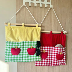 YICKYUE  -  Checkered Pattern Plush Fabric Key Phone Storage Bag Wall-Mounted Door Rear Storage Bag Wardrobe Sundries Fringe Storage Bag