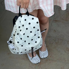 YICKYUE  -  Retro Japanese Style Polka Dot Flash Diamond Angel's Wings Backpack Lightweight Foldable Style Cute Schoolbag Nylon Backpack