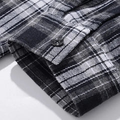 HEARUJOY  -  Men's Plaid Long Sleeve Shirt Streetwear  Versatile Minimalist Style Thin Casual Loose Fit Work Shirt with Dual Chest Pockets