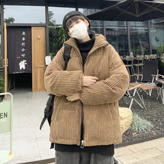 HEARUJOY  -  Men Parkas Stand Collar Zipper Cardigan Parka Long Sleeve Solid Striped Spliced Standard Winter Casual Loose Fit Pockets Coats