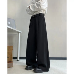 HEARUJOY  -  Belt Suit Pants Men Fashion Society Mens Black Dress Pants Korean Loose Wide Leg Pants Mens Office Formal Trousers Plus Size