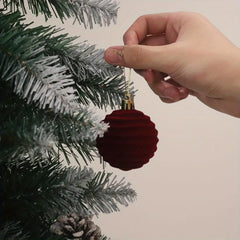 YICKYUE  -  12pcs Velvet Christmas Ornaments-Red Flocked Balls with Golden Ribbons,Perfect for Holiday Tree Decorations,Christmas Ornaments