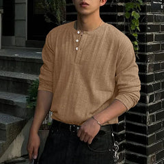 HEARUJOY  -  Men T Shirt Solid Color O-neck Long Sleeve Knitted Loose Tee Tops Streetwear Fashion Casual Korean Men Clothing