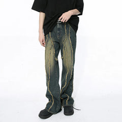 Hearujoy Men's Wear 2024 Spring Denim Pants New Fashion Deconstructed Ragged Edge Splicing Damaged Design Washed Jeans 9C5094