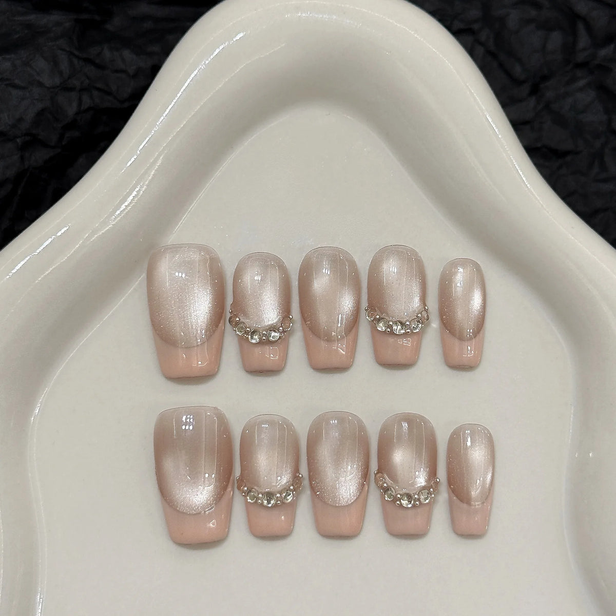 YICKYUE  -  10pcs Handmade Press on Nails French Cat Eyes Shiny Design Fake Nails for Women Girl Wearable Fashion Almond False Nails