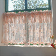 YICKYUE  -  Punch-Free French Pastoral Style Pink Lace Curtain For Kitchen And Living Room Small Window Half Curtain Ruffled Window Screen