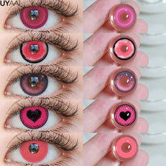 YICKYUE  -  1 Pair Cosplay Pink Lenses for Eyes Anime Lenses for Halloween Nezuko Colorcon y2k Eye Contacts Cosmetic Red Lens Cosplay