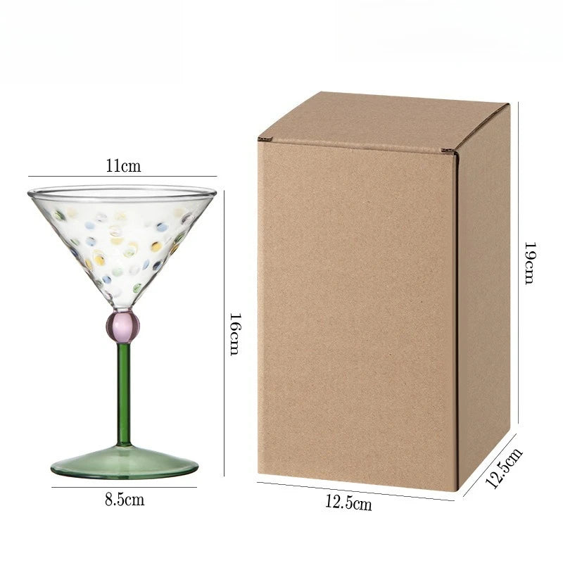 YICKYUE  -  Retro Colorful Polka Dots Glass Cup Transparent Cocktail Glasses High Footed Cocktail Champagne Glasses Home Bar Party Drinkware