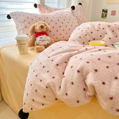 YICKYUE  -  Cartoon Wave Point Anti Rabbit Fur Bed Four Piece Set Skin Friendly and Non Irritating Home Textiles AB Double-sided Bedspreads