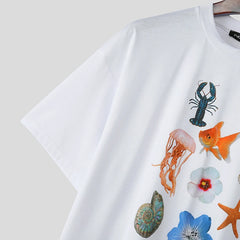 HEARUJOY  -  Men's T Shirt Summer Printing O-neck Short Sleeve Streetwear Men Clothing Oversize Vacation Casual Male Tee Tops