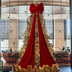 YICKYUE  -  Christmas Velvet Bows Hanging Decorations with Long Streamers Xmas Tree Decor for Party Home Wall Room Decoration Accessories