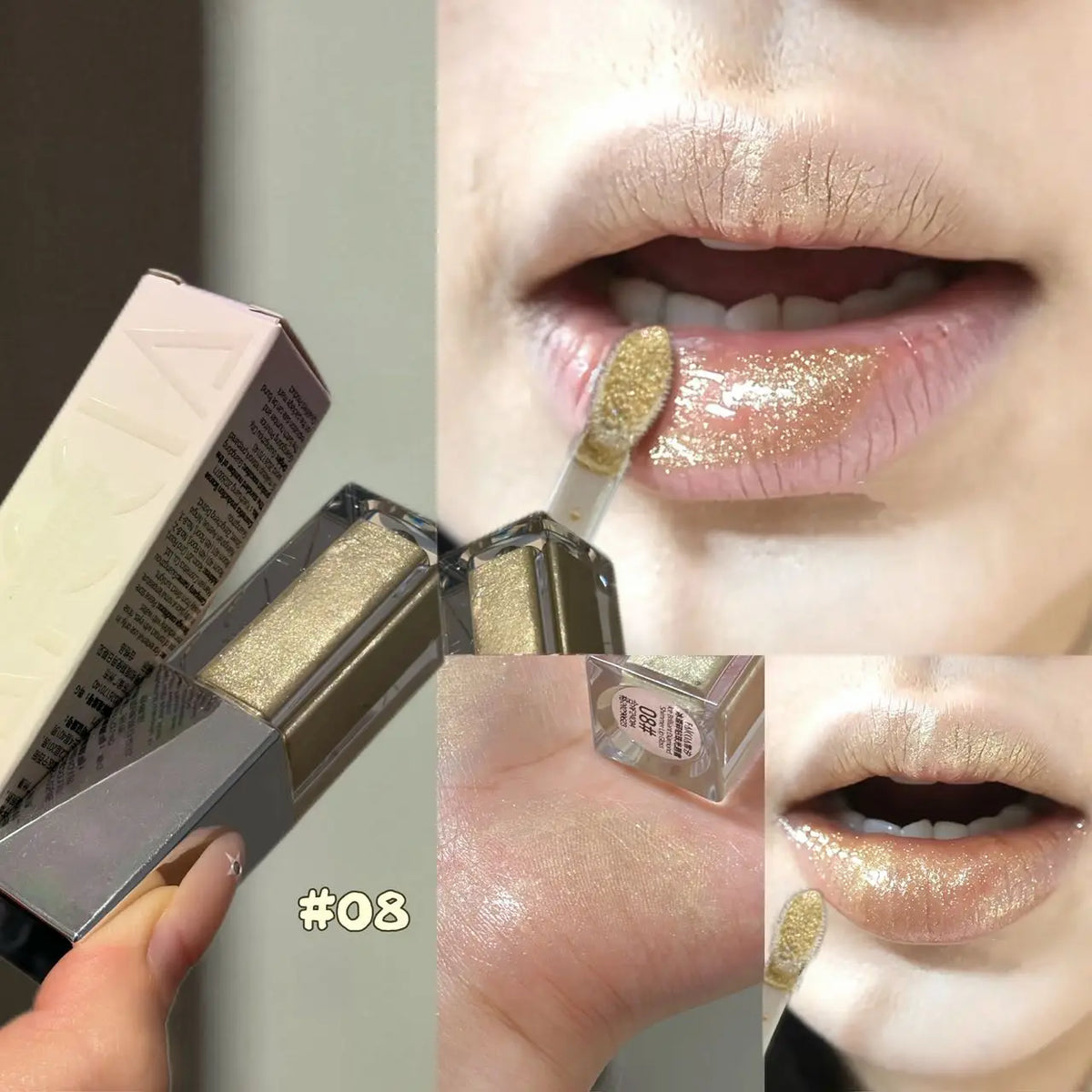 YICKYUE  -  Crystal Shimmer Black Lip Glaze Halloween Lip Makeup Moisturizing Non-Stick Water Light Liquid Lipstick Pearl Lip Gloss Cosmetic