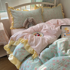 YICKYUE  -  Soft Bedding Set Duvet Cover Sheet Pillowcases Comfortable Skin-Friendly Bedroom Linen Set Floral Cute Print Home Bed Set