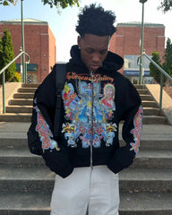 Hearujoy Trend retro loose hoodie oversized print personality zipper hoodie Women punk Hip Hop Harajuku Streetwear oversized sweatshirt