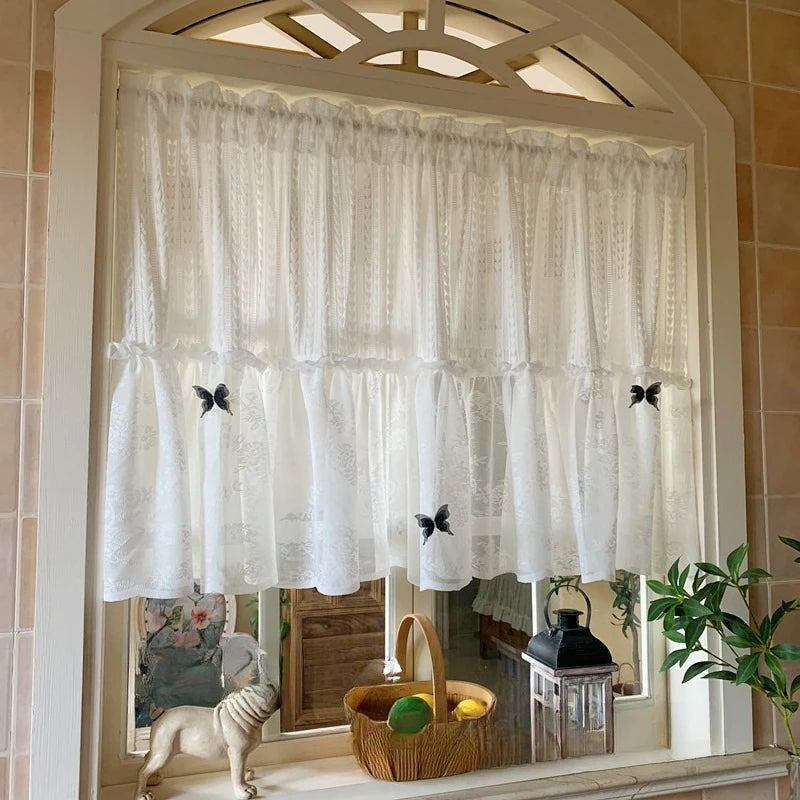 YICKYUE  -  Heart Lace Screen Curtain Blackout Window Screen No Punching Door Curtains Suitable for Bedrooms Kitchens Study Room 1pcs