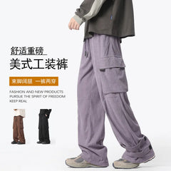 Hearujoy Winter Thick Corduroy Pants Men Fashion Retro Cargo Pants Men Japanese Streetwear Hip-hop Loose Wide Leg Pants Mens Trousers
