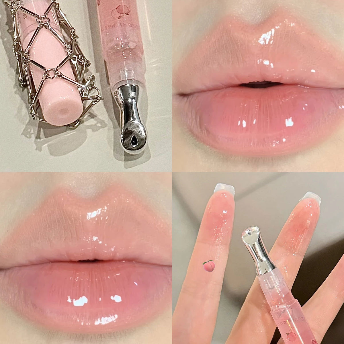 YICKYUE  -  Cute Pink Lip Gloss Hydrating Non Sticky Fruit Flavor Strawberry Peach Shiny Moisturizing Lip Balm Mirror Gloss Lip Oil Makeup