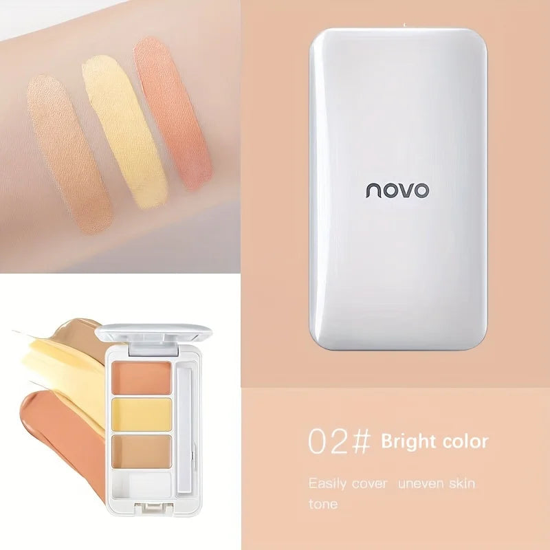 YICKYUE  -  Three-Color Concealer Palette with Mirror Waterproof Dark Circle &Acne Mark Cover Tattoo Coverage Long-Lasting Makeup Foundation