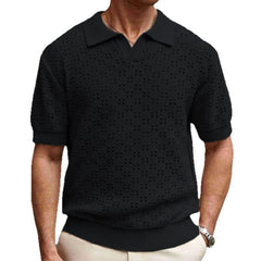 HEARUJOY  -  Summer New Men's Solid Color Jacquard Hollow Short-Sleeved Shirt Retro Fashion Trend Casual Simple Loose Breathable Men's Tops