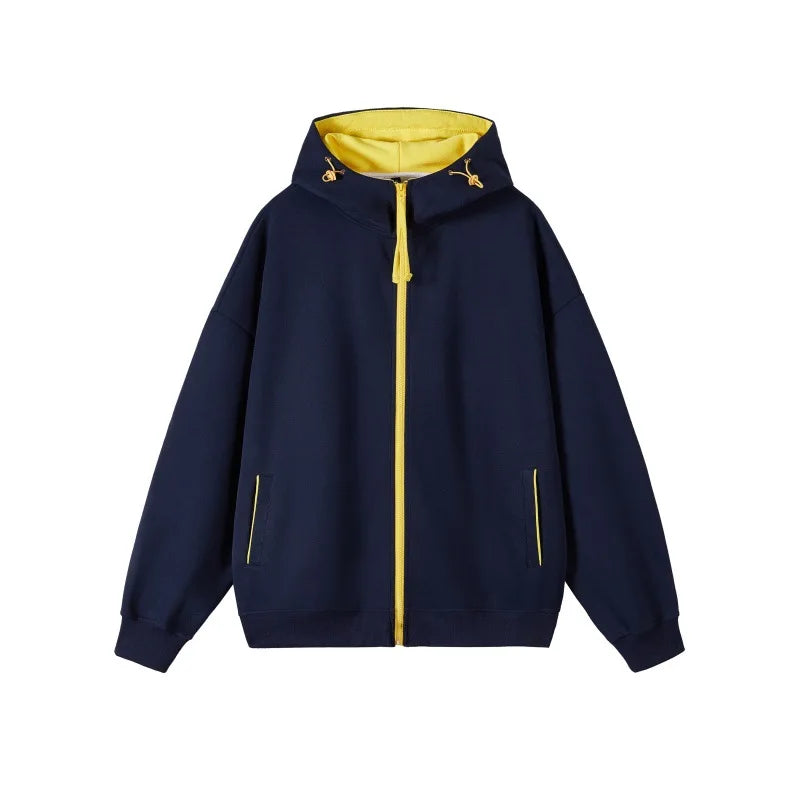 HEARUJOY  -  American Style Color Block Zipper Cardigan Hoodie Autumn New Style Trendy Sporty Style Drawstring Hooded Casual Jacket For Men